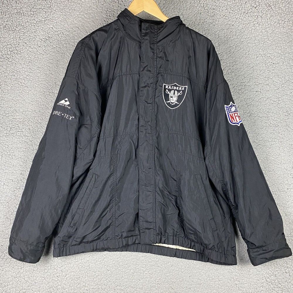 Vintage Oakland Raiders Jacket Black NFL Apex One Size L Large Men's Hooded Gore